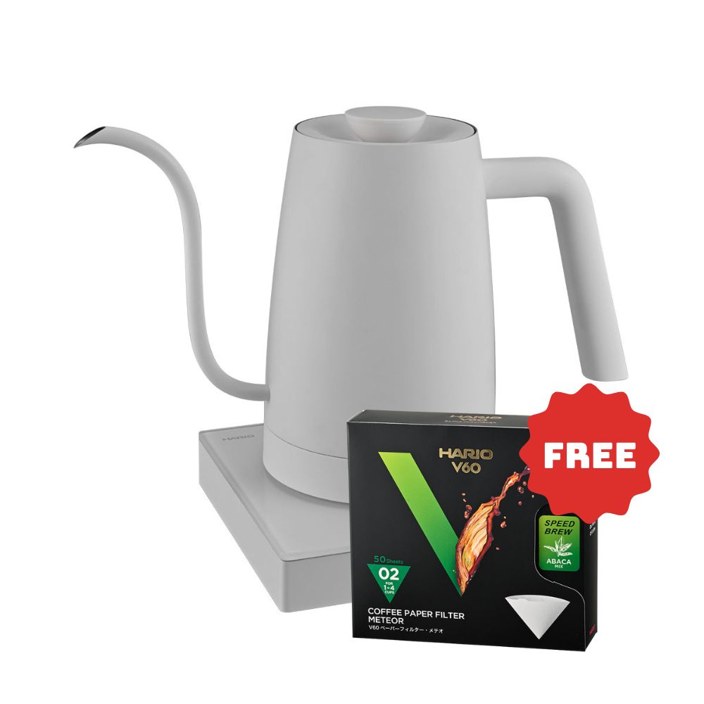 Hario Lyra Electric Coffee Drip Kettle (800ml) - White + FREE Meteor Filter Papers